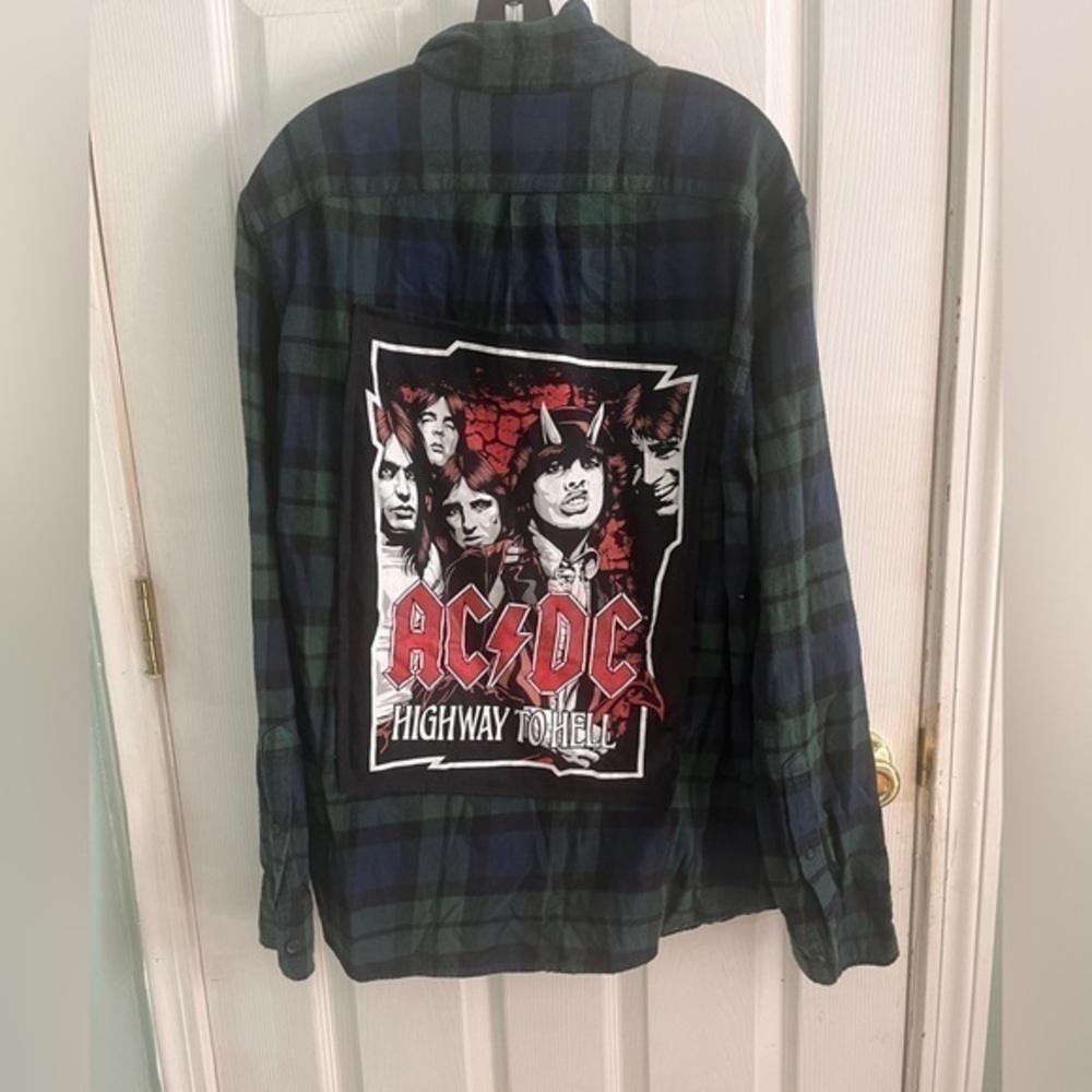 Custom AC/DC Upcycled Flannel Size Large